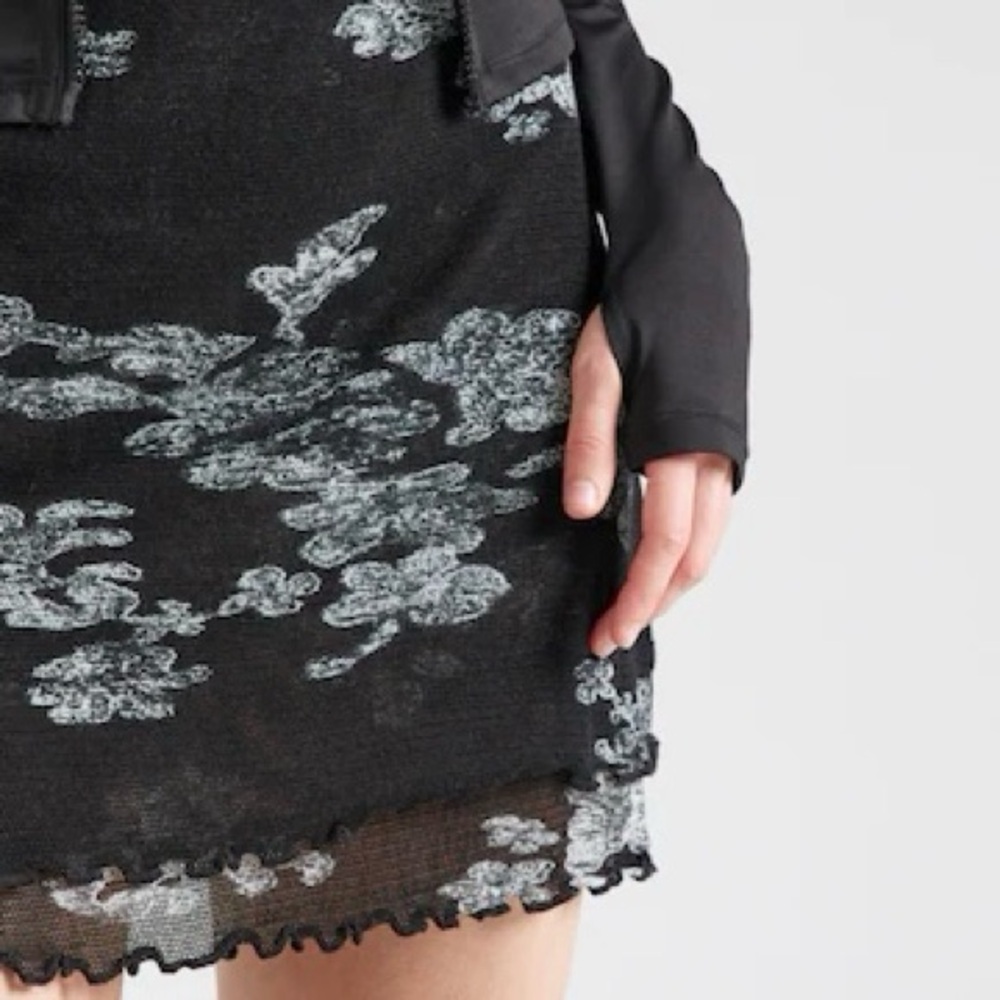 Free People Black Floral Knit Mini Skirt Lettuce Hem Boho Grunge India Cotton